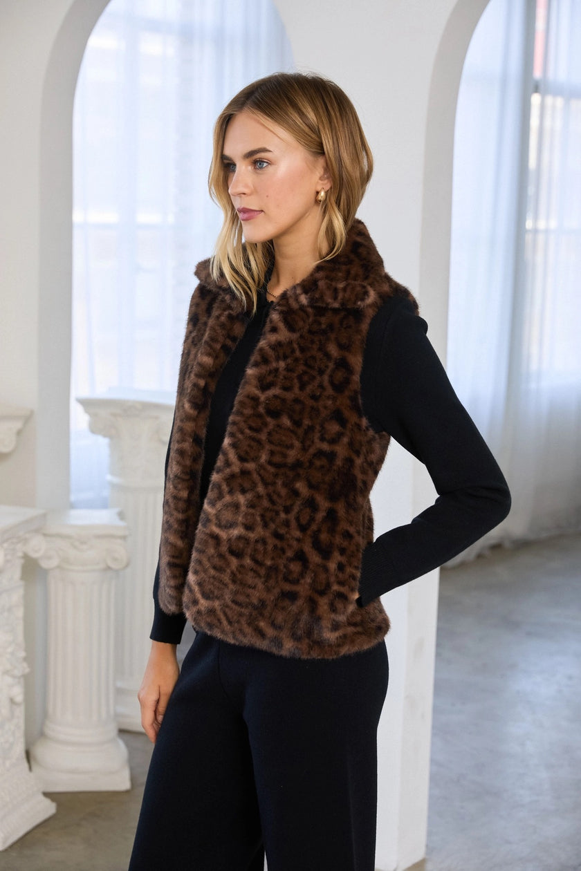 LEOPARD FAUX FUR VEST