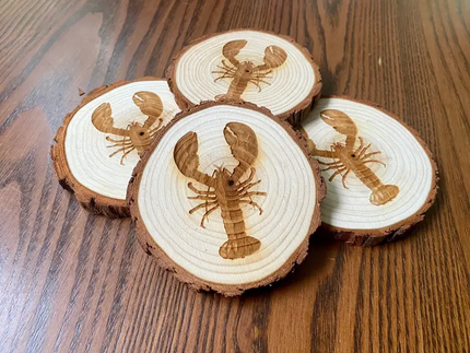 Engraved Wood Coasters | Lobster grouping