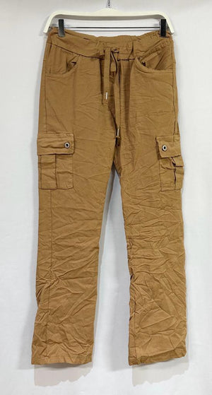 Darcy Solid Cargo Crinkle Jogger Pant W Drawstring | Camel