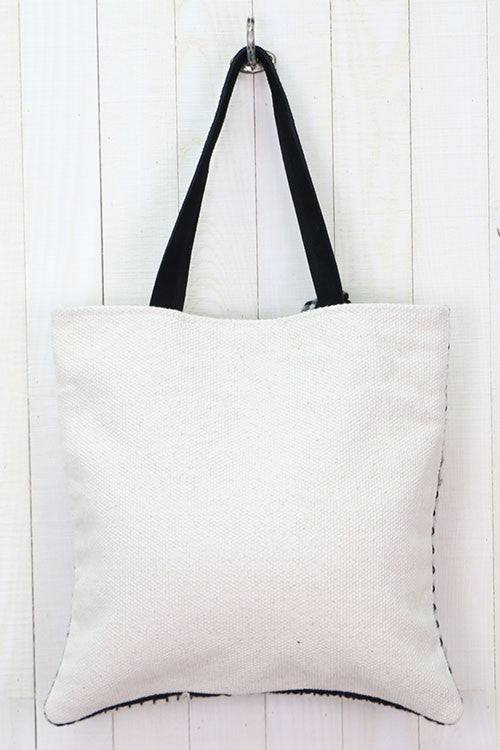 Woven Large Tote With Suede Handles | Natural Grey back