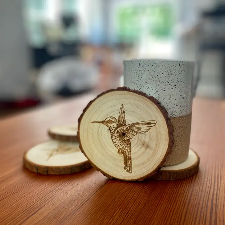 Engraved Wood Coasters | Hummingbird