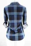 Yenisa Rolled Sleeve Flannel Plaid Shirt - Blue/Black back