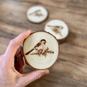 Engraved Wood Coasters | Chickadee
