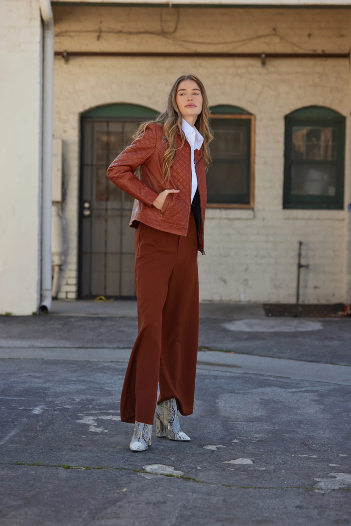 Breana CF Leather Jacket, Burnt Orange front