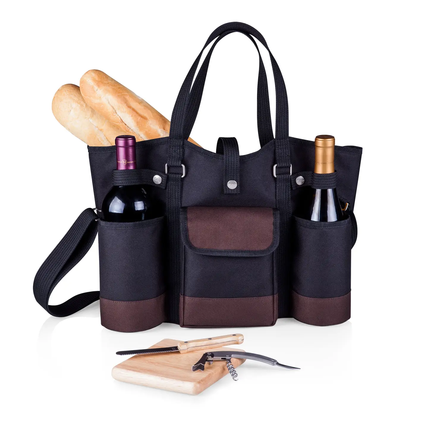 Wine Country Tote | Wine  Cheese Bag Black W Burgundy display
