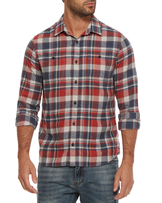 Oakdale Men’s LS Flannel Shirt | Navy Red