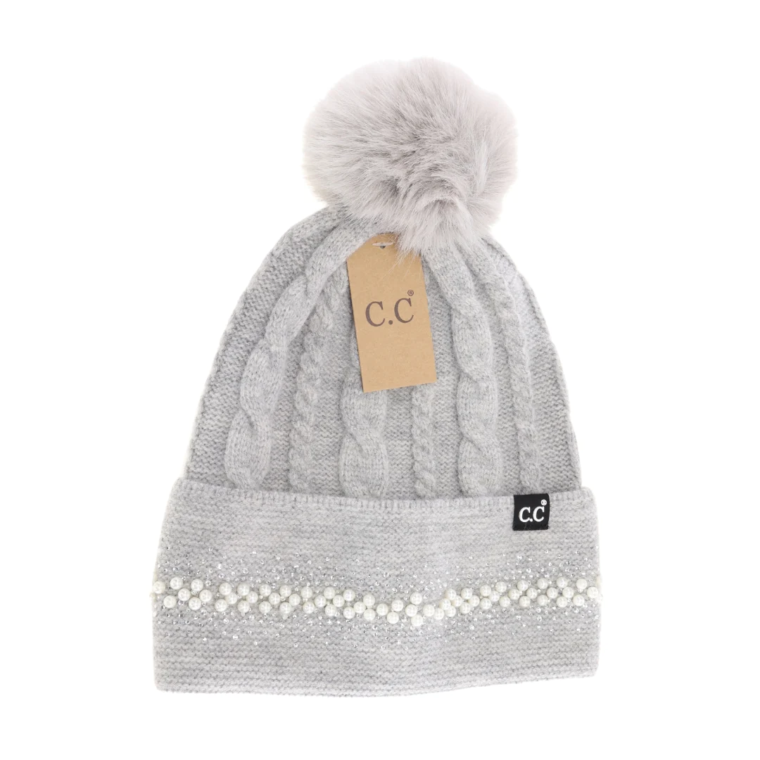 Pearl Rhinestone Embellished Beanie | LGY