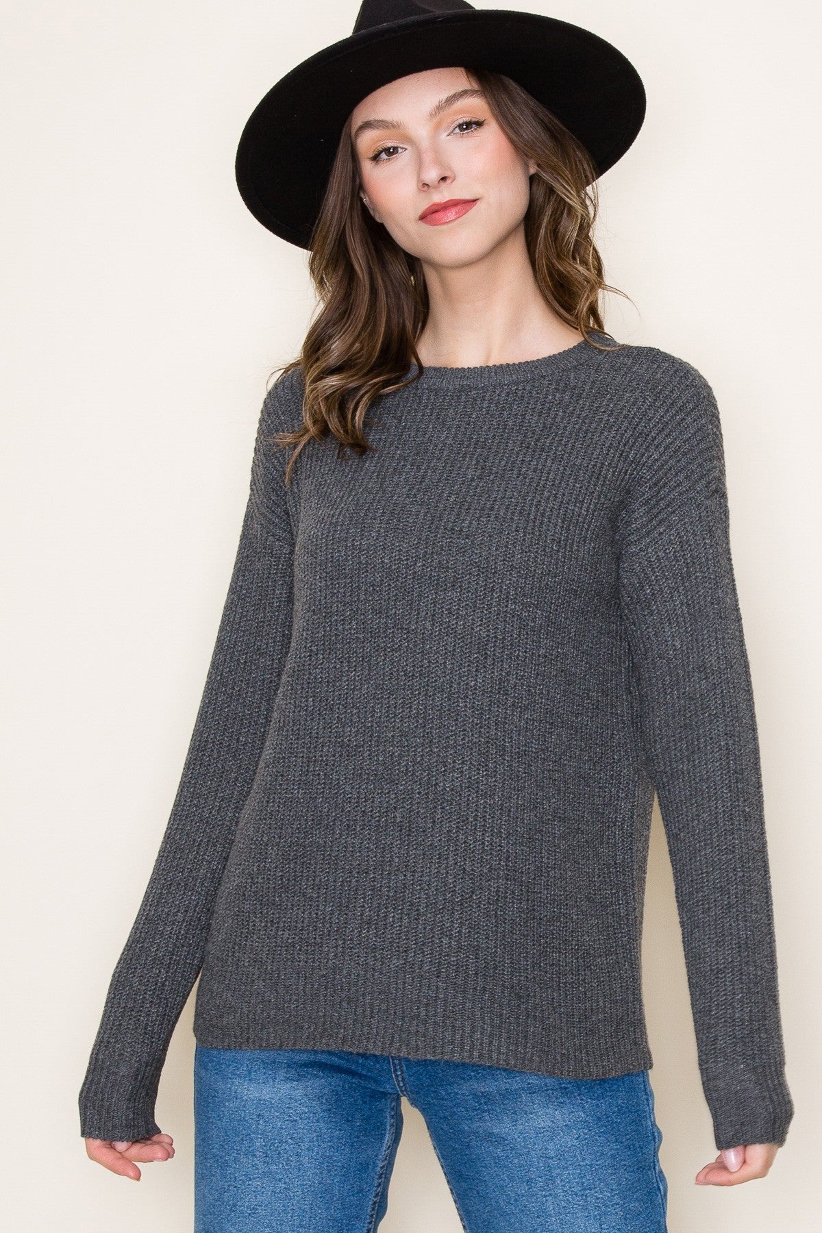 Marry Basic Marled Pullover Sweater | Charcoal