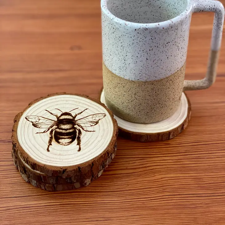 Engraved Wood Coasters | Bee