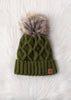 Green Diamond Cable Knit Pom Hat