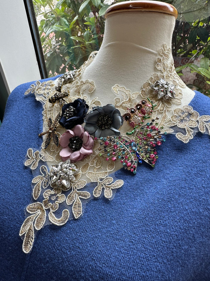 Aratta Queen Victorian Pinned Necklace | Metallic Butterfly closeup