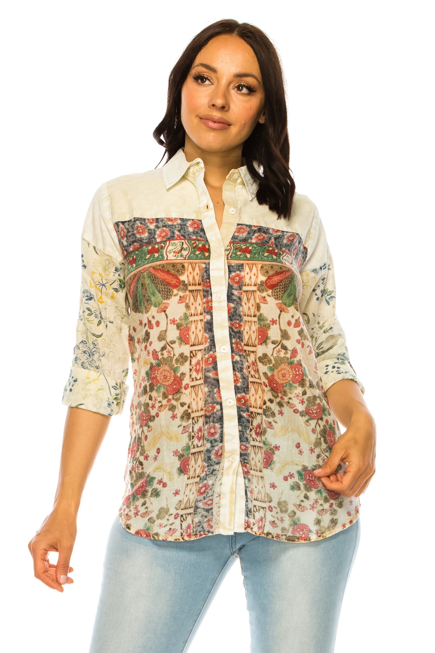 Mindy Floral Mixed Print Shirt W Vintage Wash | Taupe