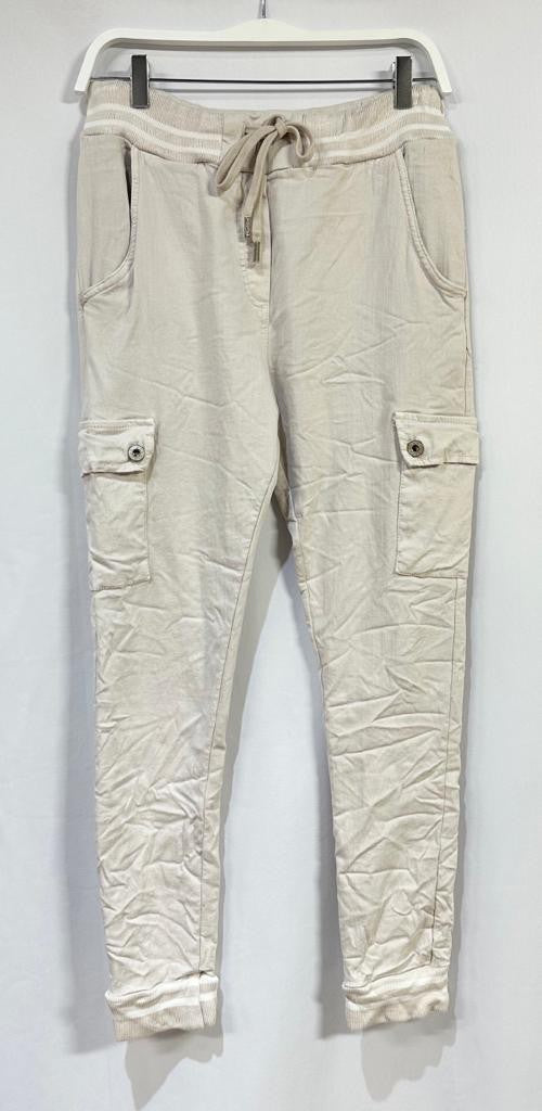 Darcy Solid Pinstripe Cargo Crinkle Jogger | Beige