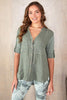 Maggy  Button Down Linen Roll Up Sleeve Blouse - Army Green