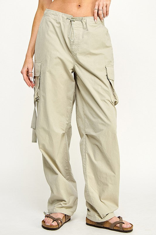 Monica Multi Pocket Parachute Pants | Sage up close