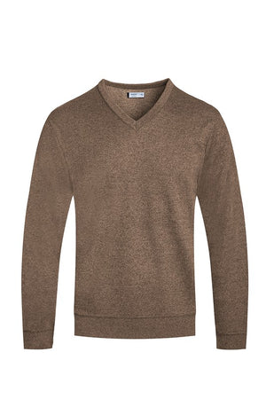 Men's Solid Color V-Neck Pullover - Brown