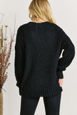 Adora Chunky V-Neck Relaxed Fit Sweater | Black (Back)