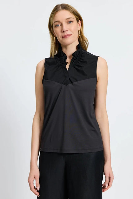 Tammy Knit-Woven Ruffle Collar Sleeveless Tank
