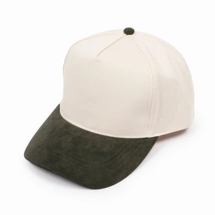 SUEDE BRIM 5 Panel Baseball Cap - Olive