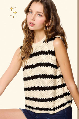 Reese Chunky Stripe Sleeveless Sweater Top oreo