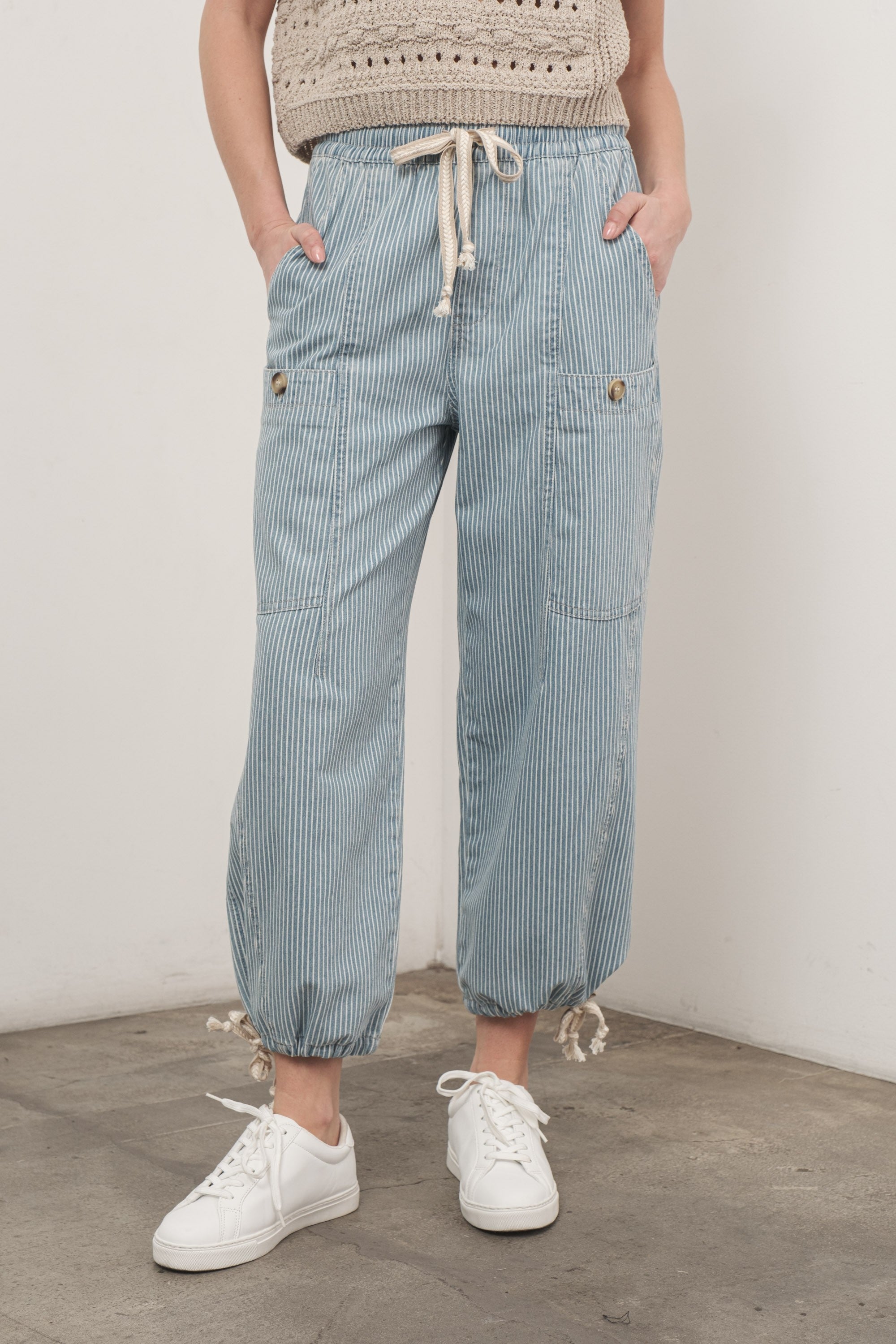 Lily Cargo Button Pants denim stripe