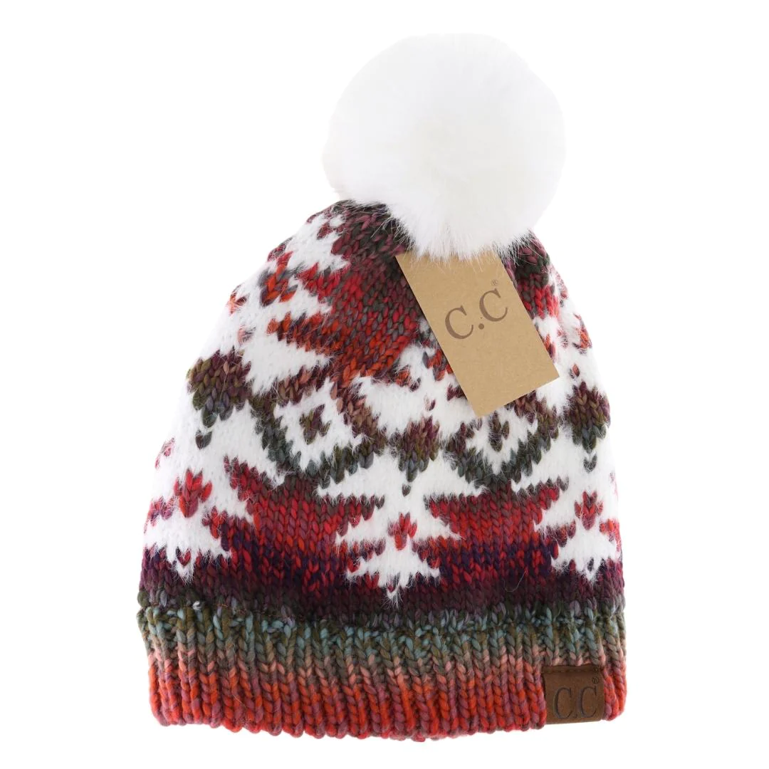 Ombre Aztec Beanie With Soft Ivory | Rust Mix