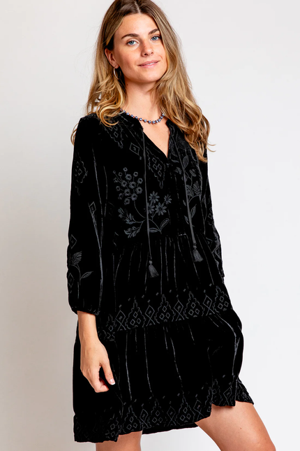 Johnny Was Ivey Velvet Field Tiered Dress | Black front 2