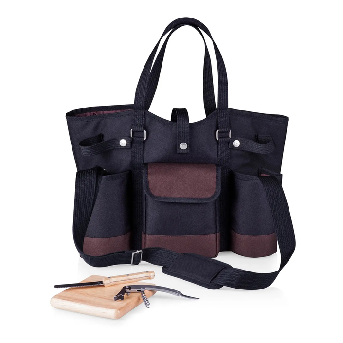 Wine Country Tote | Wine  Cheese Bag Black W Burgundy