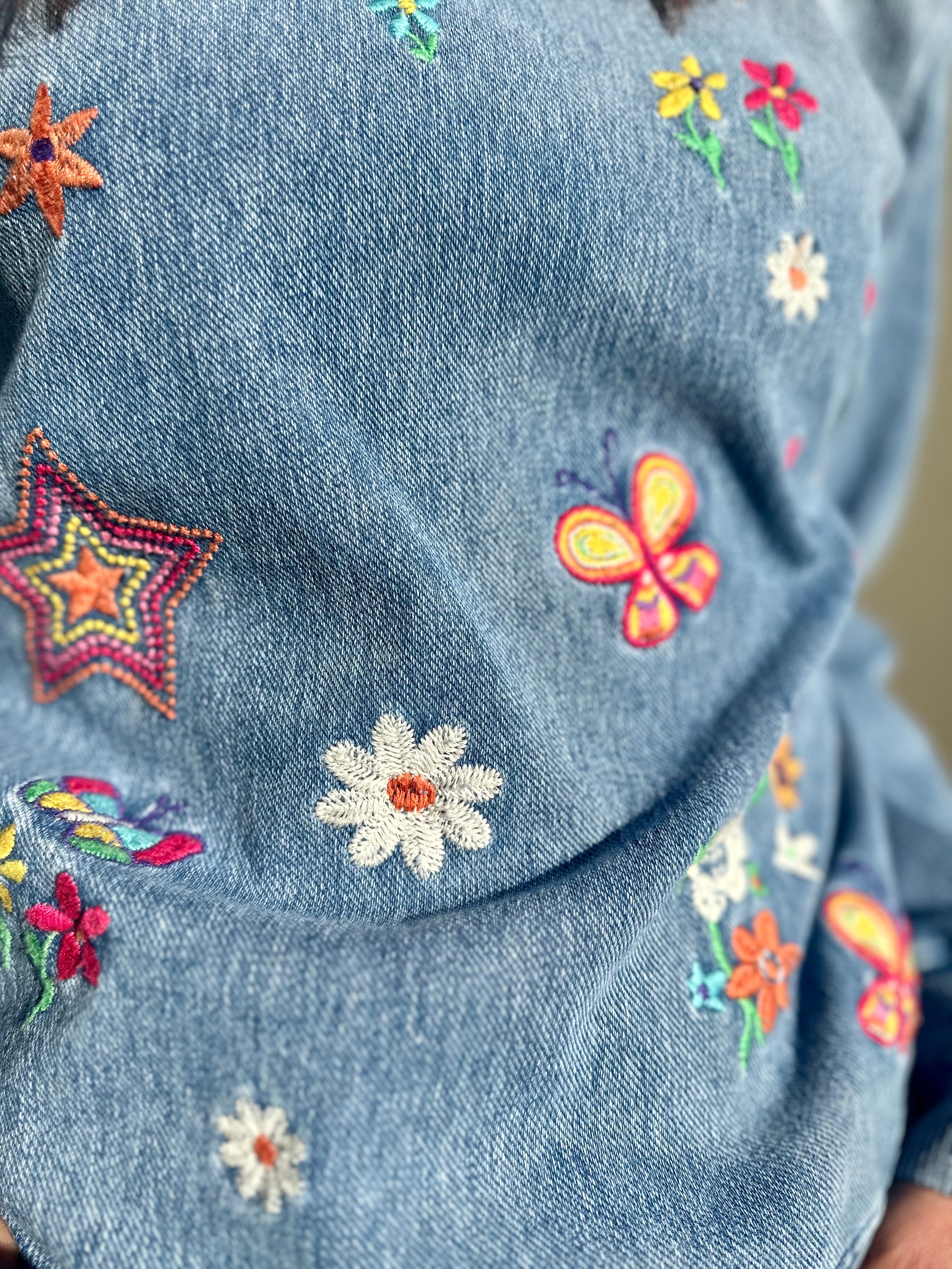 Kelly Sketchbook Star Butterfly & Floral Embroidery Sweater  - Denim details 2