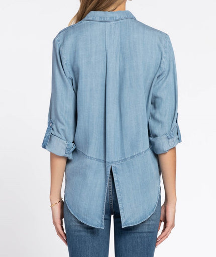 RILEY Light Blue Roll Tab Shirt  back