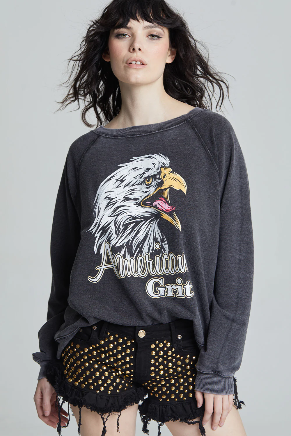 Recycled Karma American Grit LS Burnout Sweatshirt | Black styled