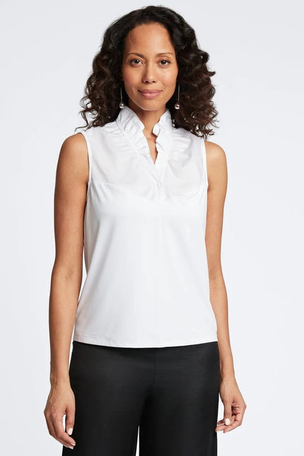 Tammy Knit-Woven Ruffle Collar Sleeveless Tank