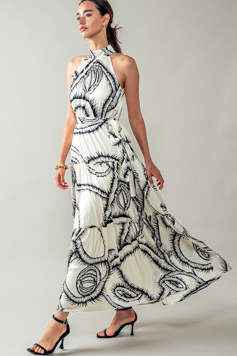 Deloris All Over Printed Halter Neck Tiered Maxi front 