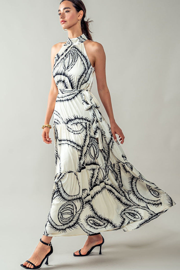 Deloris All Over Printed Halter Neck Tiered Maxi