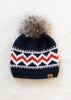 Dark Navy, Red & White Patterned Pom Hat