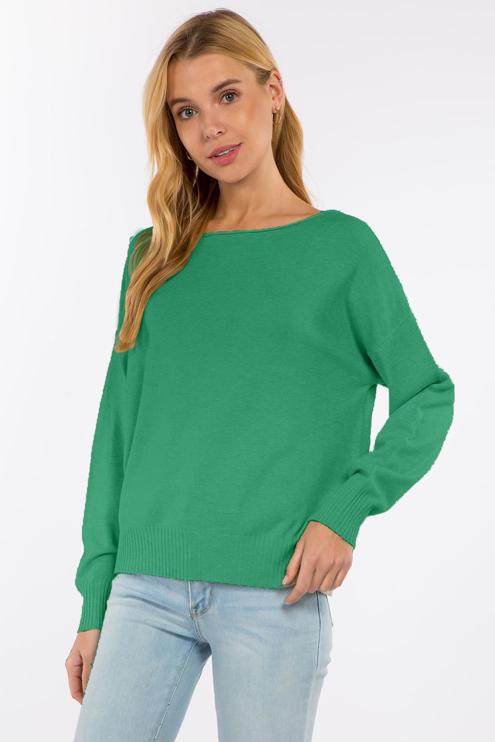 Mandy Boat Neck Pullover Sweater -  Heather Green