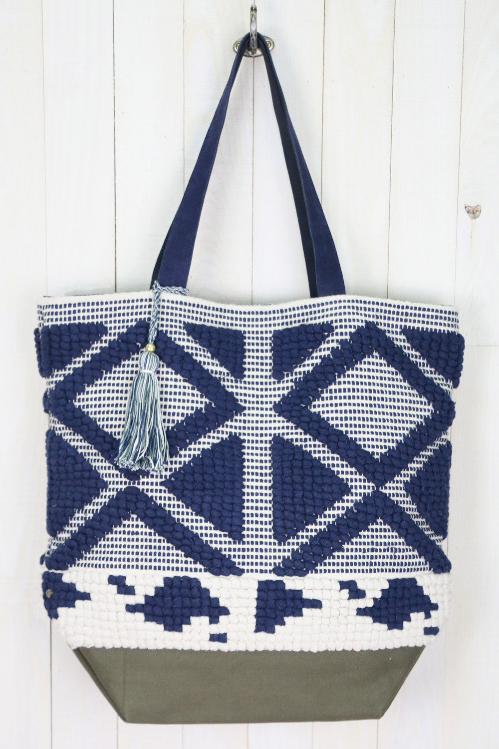 Large Diamond Patterned Tote Bag - Navy Army