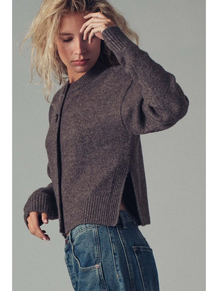 Cozy Button-Up Sweater Cardigan W Side Slits