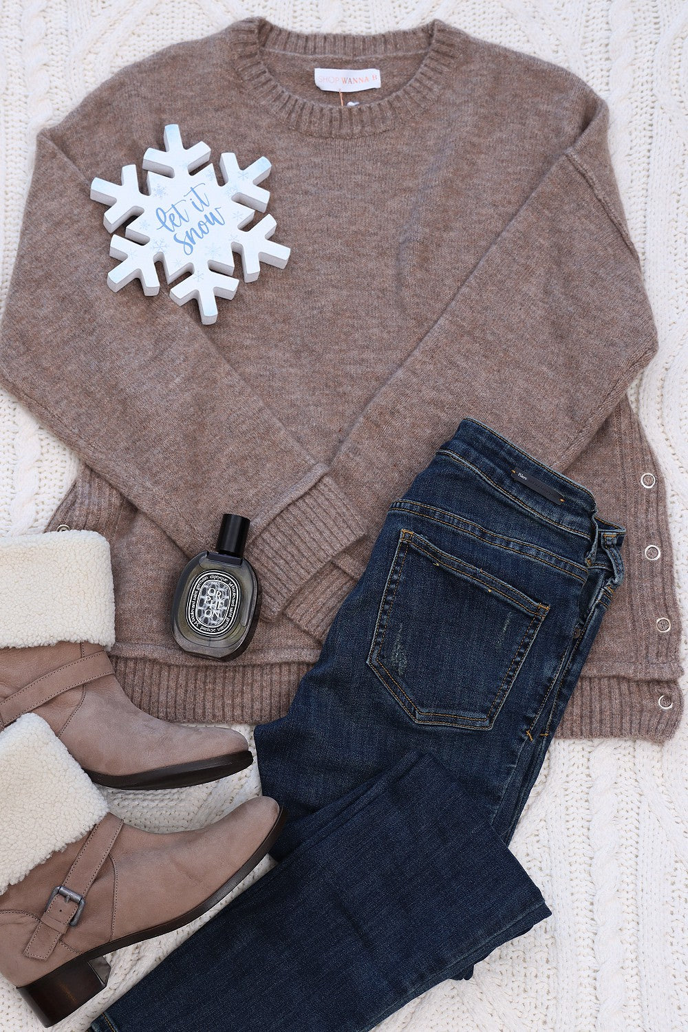 Knitted Sweater Top With Side Slit | Mocha
