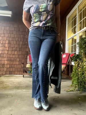Jessica Mid Rise Studded Boot Cut | Medium Blue