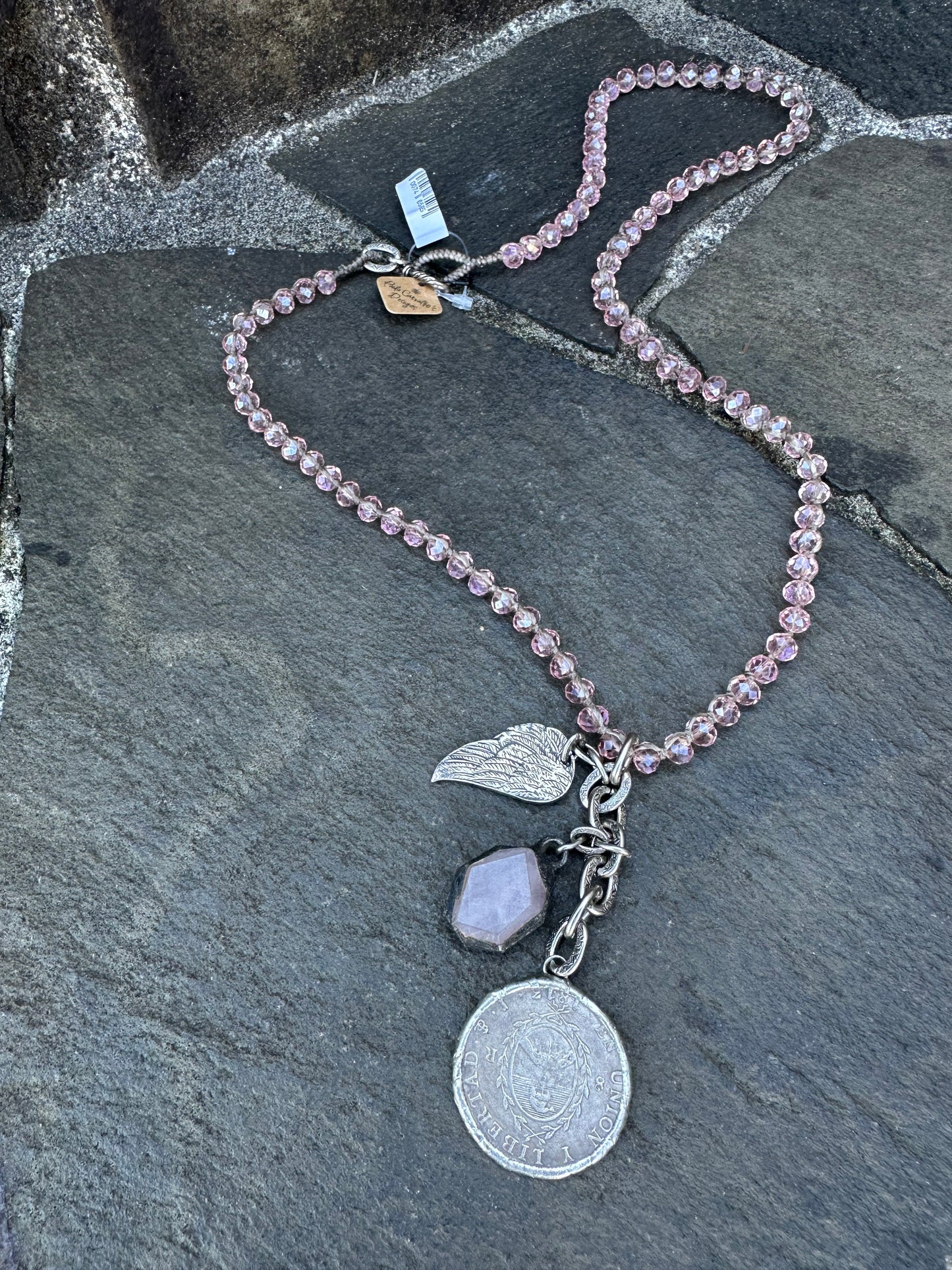 Paula Carvalho Pink Crystal Charm Necklace