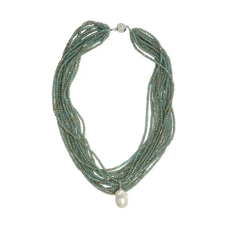 192-06-S Turq Crystal Necklace with Pearl