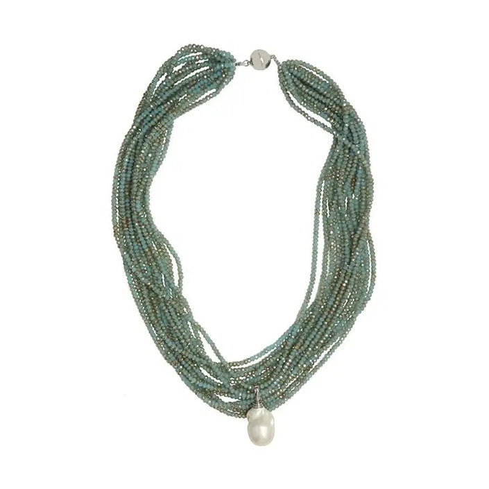 192-06-S Turq Crystal Necklace with Pearl
