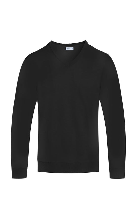 Men's Solid Color V-Neck Pullover - Black