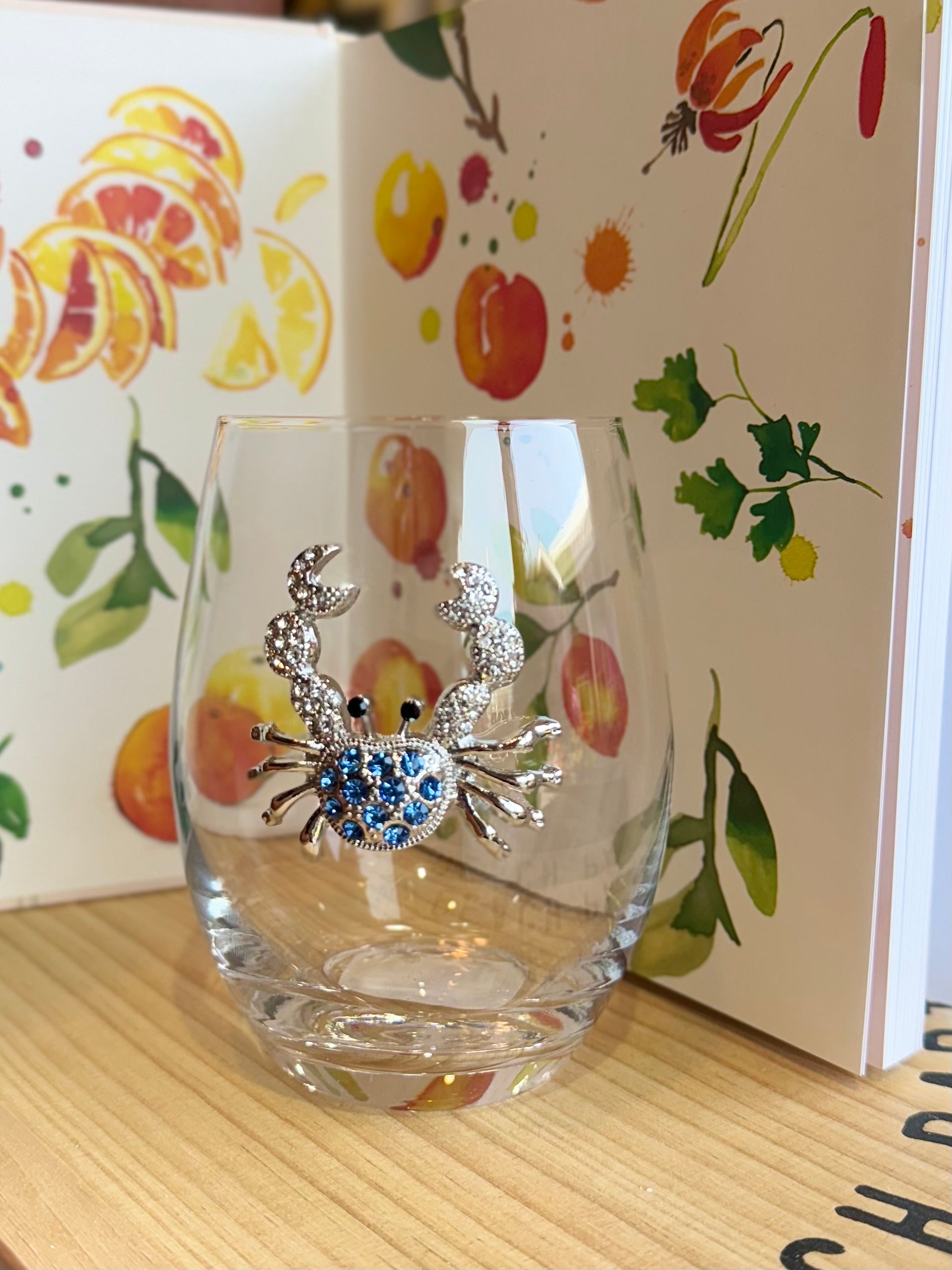 Blue Crab Jeweled Stemless Wine Glass