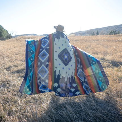 Andean Alpaca Wool Blanket | Ocean Breeze - Light blue / dark