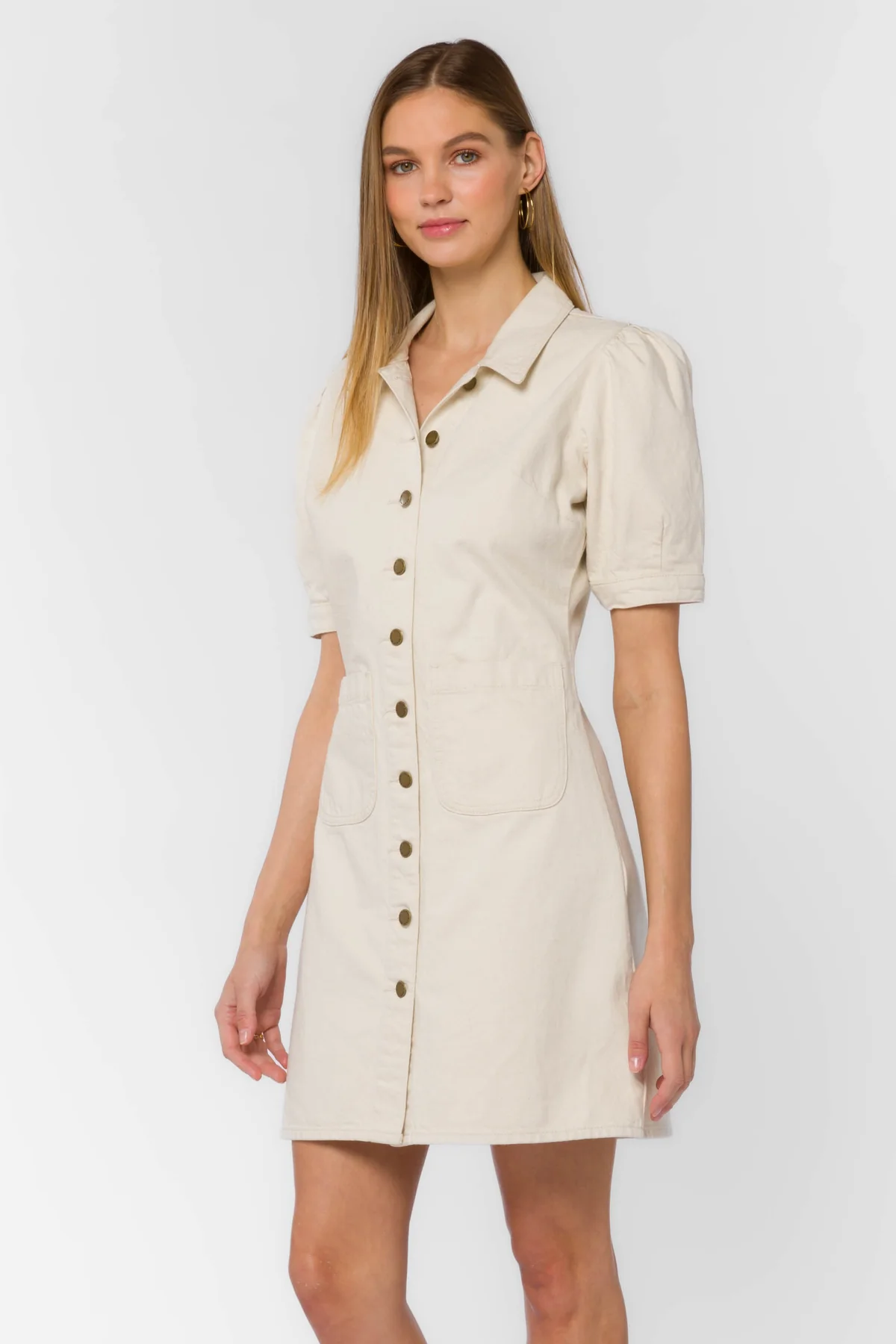 Romina Ivory Button Up Dress | Ecru front