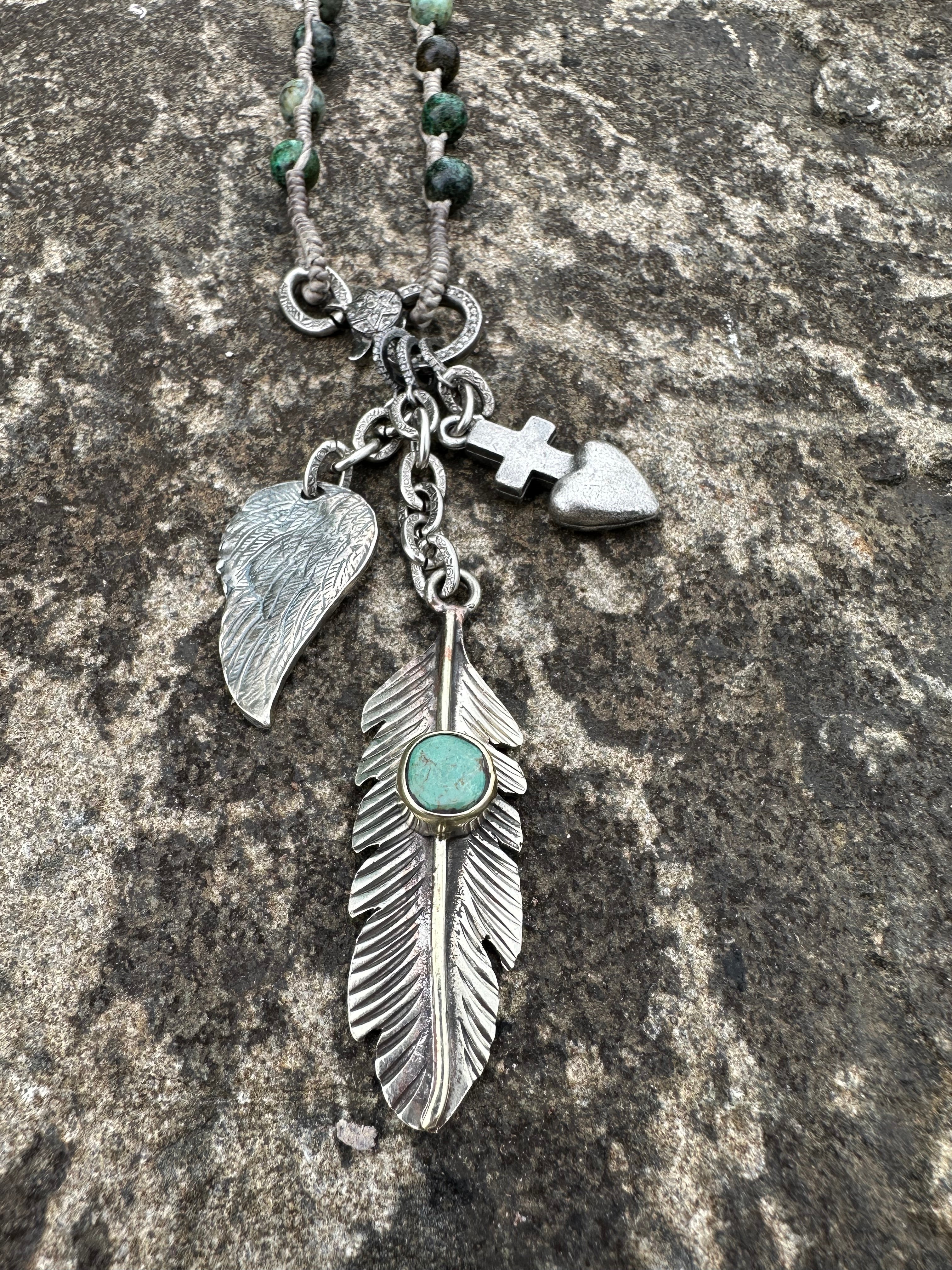 Paula Carvahlo Turquoise Feather Charm Necklace closeup details