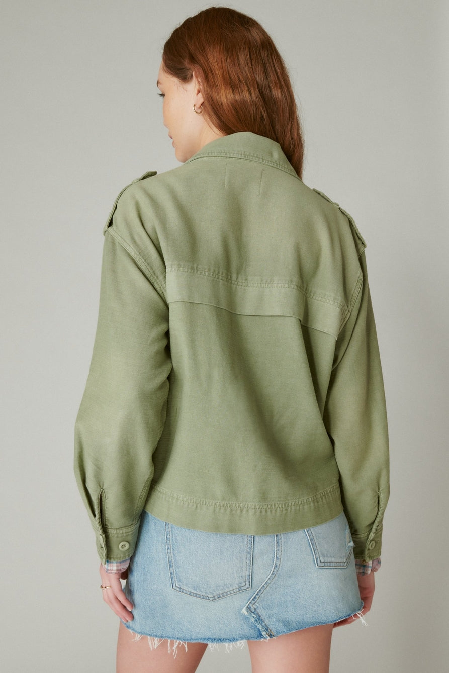 Lucky Brand Cropped Twill Utility Jacket - Olive back