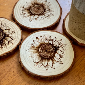 Engraved Wood Coasters | Sunflower